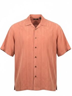 Cellini Collection Salmon Terracotta Silk Camp Shirt Size XL